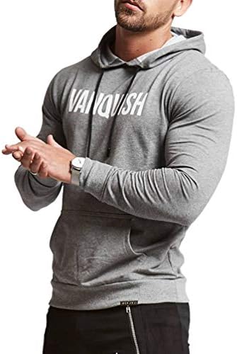 Heartell Men's Fashion Hoodies Letter Print Slim Fit Pullover Sweatshirt with Kanga Pocket