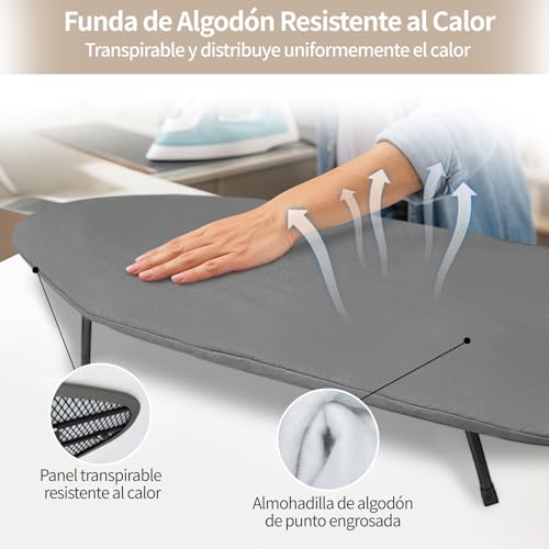 Tabla de Planchar Plegable, 100×31cm Burro de Planchar Plegable con Marco de Hierro, Mini Tabla de Planchar de Sobremesa con Funda de Algodón Resistente al Calor, Apto para Espacios Reducidos y Viaje
