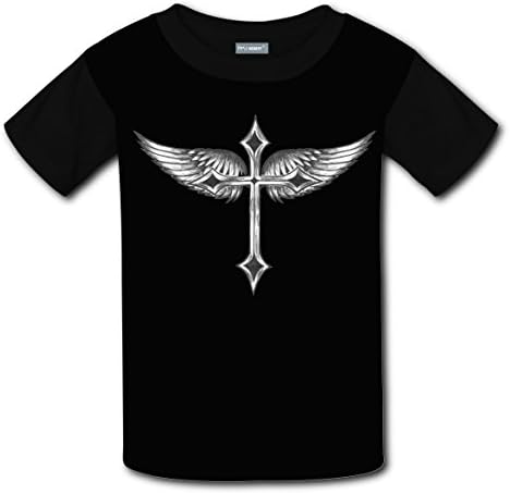 Crucifix Round Neck Fashion Print Short Sleeve Casual T-shirt Kids Black XL