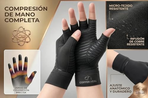 COPPER HEAL Guantes de Compresión de Cobre para Artritis – Alivio de Dolor y Rigidez en Manos y Dedos | Túnel Carpiano, Reumatoide | Unisex