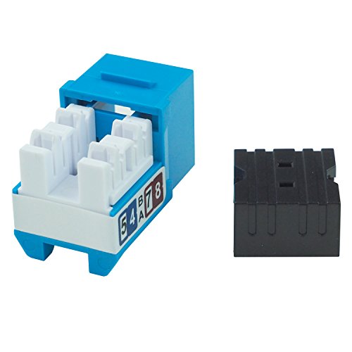 LINKOMM (25 Pack) RJ45 Cat6A Slim Profile Keystone Jack with Punch Down Palm Holder, Blue