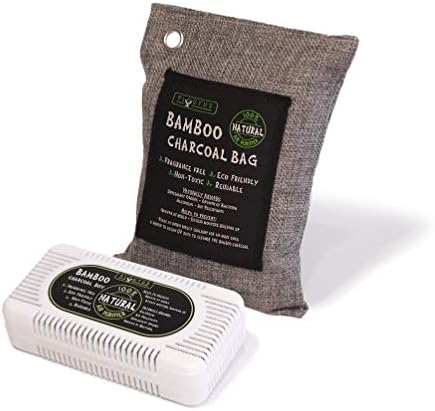 Ploutus Natural Air Purifying Bag WITH Fridge Odour Eliminator - Activated Bamboo Charcoal Freshener - Car | Bathroom | Kitchen | Pet | Closet - Mould and Smell Remover | Absorber
