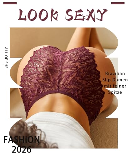 ALL OF SHE Seamless Underwear Women's Seamless Briefs Brazilian Lace Underpants Women's Briefs Women Seamless Pack of 6 Sexy Hipster Invisible Brazil Comfortable Panties, S-2XL