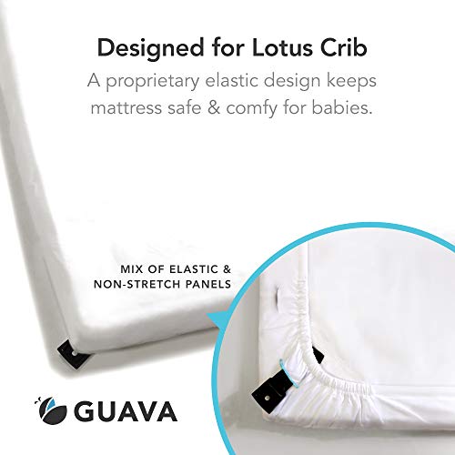 GUAVA FAMILY - Lotus Crib 100% Cotton Fitted Sheet | Perfect, Manufacturer-Approved Fit, Soft & Safe for Infants, Baby and Toddlers, Unisex, Boys & Girls - Fits Both Velcro & Buckle Versions (White) - Thumbnail 2