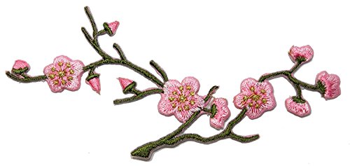 ID #6262 Pink Cherry Blossom Sakura Flowering Tree Branch Iron On Applique Patch