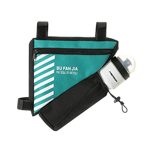 Bike Frame Bag With Bottle Holder- Waterproof Cycling Wallet- Multifunctional Bicycle Triangle Pouch for Road & Mountain Bikes - Bike Drinks Holder Pouch Cycling Accessories Bike Gadgets (Teal Green)