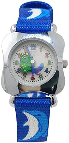Kids Wrist Watch Boys Girls Fish Cartoon Waterproof Time Teacher Watch Analog Quartz Watch with Adjustable Nylon Strap Blue Triceratops Dinosaur
