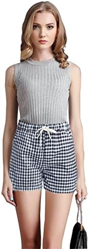 Fashionflag Women Striped Drawstring Linen Seamed Shorts Wide-legged (M)