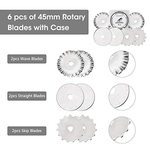 45mm Rotary Cutter with Rotary Cutter Blades 45mm(5pcs Replacements), Self-Healing Cutting Mat 22cm x 15cm, Acrylic Quilting Ruler 15cm x 15cm, ARTISTORE Perfect Set for Cutting Fabric, Paper, Leather