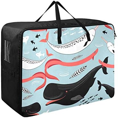 お昼寝布団収納袋 鯨と魚 アニマル柄 ストレージバッグ 大容量 アウトドア収納袋 衣類収納袋 布団収納ケース 収納バッグ 持ち手付き 収納ボックス 収納かご 縦型 衣装ケース 引越し収納袋 70 50 28cm Tarunniketanpublicschool Com