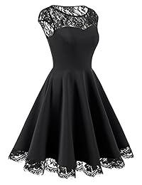Vestido de cóctel para dama, estilo vintage de los años cincuenta, con encaje floral, cuello redondo