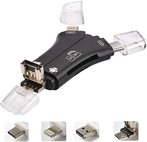 TF Card Reader Micro SD Card Reader - All in One Portable Card Adapter with Lighting, Micro USB, Type C, OTG USB Connertor (Black)