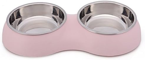 Pet Bowls Dog And Cat Stainless Steel Double Diner Food Water Bowl-Pink