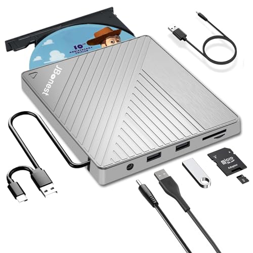 Externes CD DVD Laufwerk USB 3.0 Typ-C, Extern mit SD/TF-Kartenleser Portable RW Brenner,Schnelle Datenübertragung für Laptop,Desktop,MacBook,Win11/10/8/7/XP, L