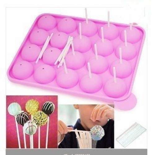 Eruner [Cake Pop Molds] 20 Round Shapes Silicone Lollipop Mold Tray Pop Cake Stick Mould for Party Holidays Cupcake Baking (Pink) - Thumbnail 7