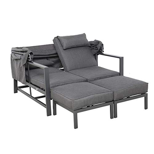 OUTLIV. Daybed Atlanta, mit Dach Doppelliege für Garten & Terrasse, Aluminium & Olefin, Verstellbare Rückenlehne, Abnehmbares Sonnendach, Anthrazit/Grau – Bild 6