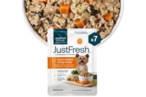 JustFoodForDogs JustFresh Wet Dog Food, Fresh Pet Meals and Toppers with No Preservatives, Resealable Package, Human Grade, Home-Cooked Turkey, 12 oz - 7 Pack