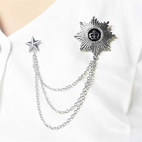 Huture 3packs Men's Elegant Brooch Wing Tassel Chain Brooch Rudder Brooch Shield Brooch Lapel Pin Badge Brooch Rhinestone Badge Vintage Corsage for Men Tie Hat Scarf Suit Tuxedo Silver - Thumbnail 3