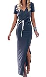 Oyanus Womens Sexy Deep V Neck Solid Color Long Sleeve Side Split Bodycon Dress