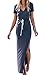 OYANUS Womens Sexy Deep V Neck Solid Color Side Split Casual Beach Maxi Dress