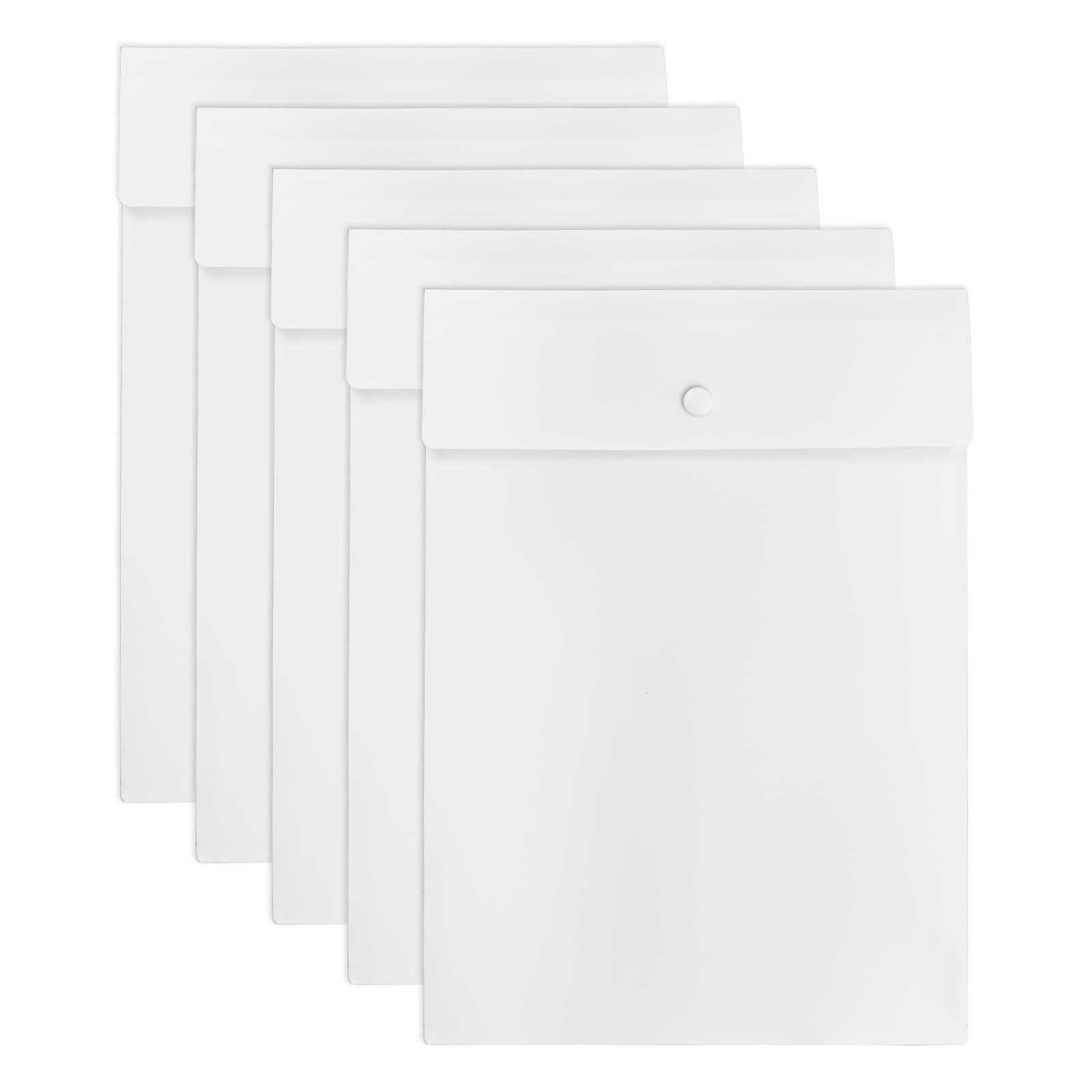 VANRA Vertical File Folders Poly Filing Envelope Plastic Project Folder with Snap Button Closure for A4 Letter Size Paper (Pack of 5, White)