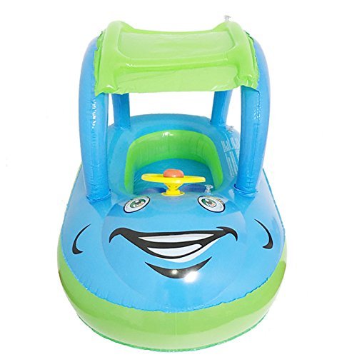 A.B Crew Cartoon Car Swim Float Seat Boat Pool Ring Seat With Sunshade & Canopy For Kids Baby Infant (Blue+Green)