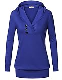 Tunic Tops,Timeson Women's Long Sleeve Buttons Decor Shawl Collar Classic Hooded Pullover Sweatshirt Royal Bule XL