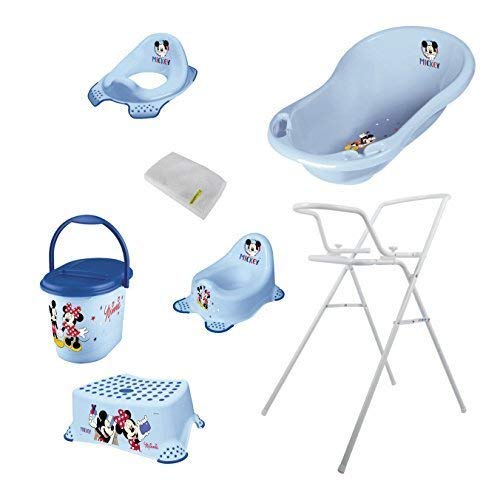 7er Set Micky Maus Badewanne 84 cm + Badewannenständer + Topf + WC Aufsatz + Hocker + Windeleimer + Waschhandschuh