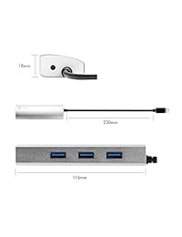 iClever   USB C a USB 3.0 3 Port Hub con adaptador Ethernet para nuevo MacBook 2016, Chromebook Pixel y más dispositivos USB Type C (aluminio), color plateado