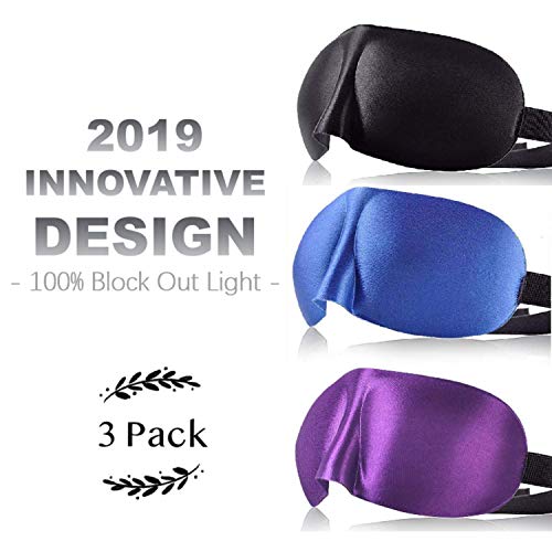 Sleep Mask for Man & Woman, Eye Masks with Adjustable 3D Contoured Shape, Lightweight & Comfortable, Eye Masks Blindfold for Traveling/Naps/Night Sleeping（Black & Blue & Purple/Pack of 3） - Thumbnail 7