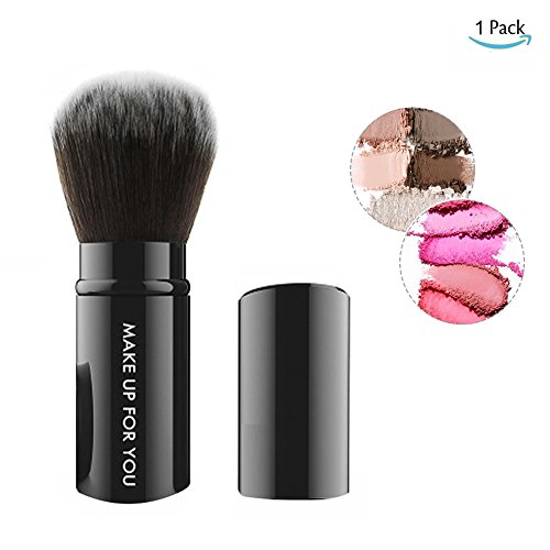 Retractable Kabuki Brush Beauty Gift Makeup Bronzer Powder BB Cream Blush Concealer Tool With Ultra Soft Synthetic Bristles (Black Round)