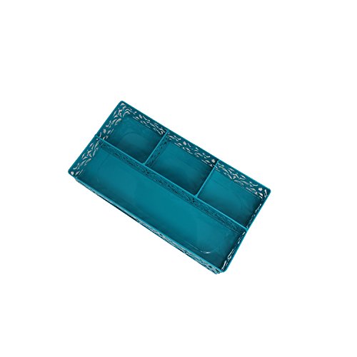 Office Desk Deep Drawer Organizer – Mesh Organizer Tray with 4-Bins - 3 Small Bins and 1 Long Bin (teal)