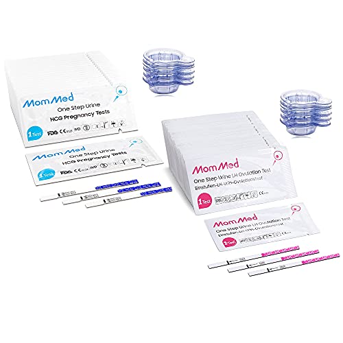 MomMed 50 Ovulation Test Strips and 25 Pregnancy Tests with Free Urine Cups, Easy to Use Ovulation Predictor Kit, Accurate Fertility Test for Women