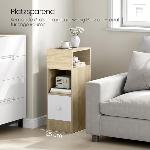 Nachttisch 2er Set schmal Hell Eiche m. Schublade B25
