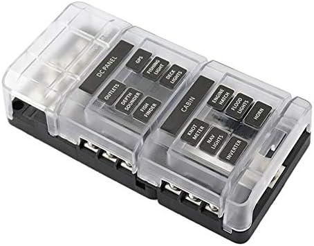 Modular 12 Way Fuse Block with Negative Bus Automoive RV Marine Boat Fuse Box 12V-32V Red LED Indicator PBT Material