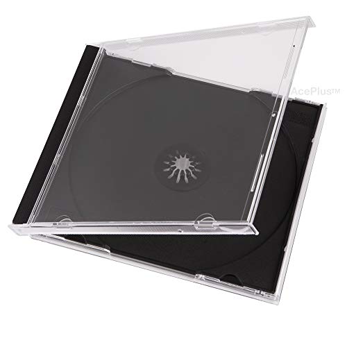 AcePlus 10 Standard CD Jewel Cases - Clear Case with Assembled Single Black Tray; 10 Pieces