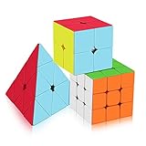 Roxenda Speed Cube Set, Stickerless Magic Cube Set of 2x2x2 3x3x3 Pyramid Frosted Puzzle Cube