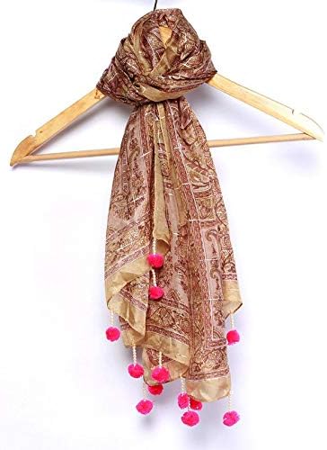 NvrEvr Skin Silk Print with Pink Pom Pom Style Scarf