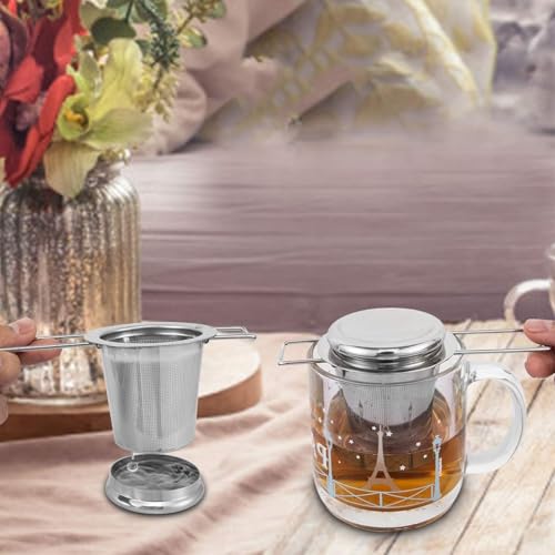 HAUSPROFI Tea Infuser, 304 Stainless Steel Tea Strainer with Lid and Foldable Handle, Tea Filter for Teapots Cups Mugs to Brewing Steeping Loose Leaf, 1 Pack