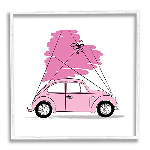 Stupell Industries Trendy Pink Buggy Car Chic Wrapped Heart Framed Wall Art, De…
