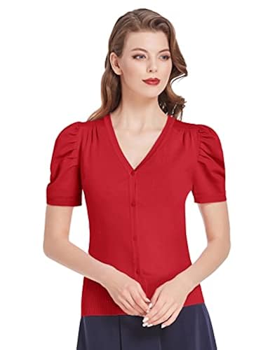 Women Short Sleeve Cardigan Bolero Shrug V Neck Button Down