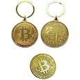 BTC Coin 2 Pack Gold Bitcoin Coin and Bitcoin Keychain Bitcoin Coin Gold Plated Commemorative Souvenir Gift