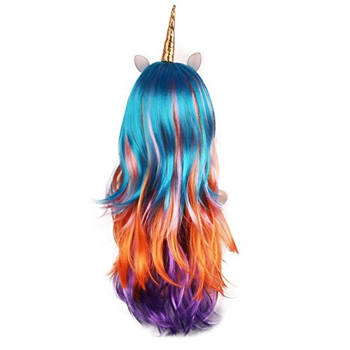 image for Expression Gifts Unicorn Wig - Multi Color Rainbow Wig With Unicorn Ho