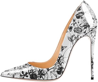 fast charm Womens Pointed Toe Large Size Black Flower Pattern Stiletto High Heels Shoes Pumps US6.5