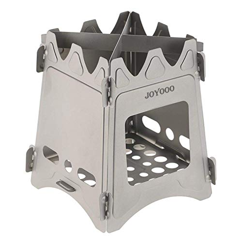 JOYOOO Ultralight Camping Stove Weighs 7.3 OZ, 100% Pure Titanium Wood Burning Camping Stove Portable & Foldable for Camping, Backpacking, Hiking, and Bushcraft Survival, Stronger & Lighter VS Steel