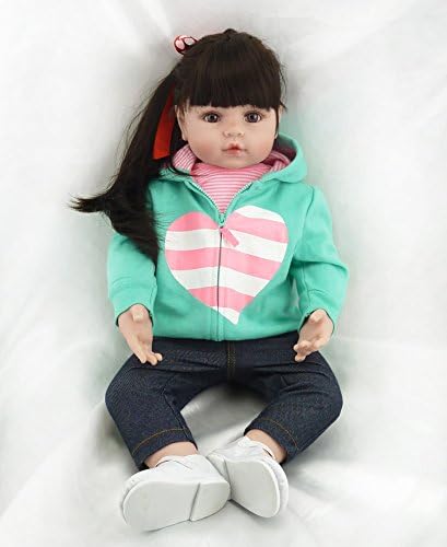 22" Long Hair Realistic Looking Lifelike Reborn Baby Doll Soft Silicone Vinyl Dolls Toddler Girl for Child Birthday Xmas Gift