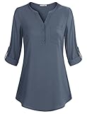 Messic Chiffon Tunic For Ladies, Women Soft Vintage Roll Up Chiffon Office Blouse Shirt(X-Large, BLUEGRAY)