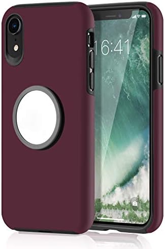 WHOBEE iPhone XR Case, iPhone XR Case with Kickstand, Grip Holder Stand Case Slim Dual Layer Hybrid Protective Bumper Cover with Iron Mirror [Fit Magnetic Mount] for Apple iPhone XR 6.1"- Wine Red