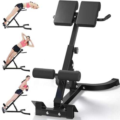 Silla Romana Ajustable, Multifuncional Banco de Hiperextensión para Glúteos, Espalda y Abdominales, Leg Extension Ajustable de Ángulo y Altura para Ejercicio Gimnasio en Casa