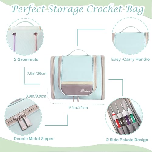 Knitiss Crochet Kits with Case, Beginner Crochet Set Includes 15 Yarn Skeins & 12 Ergonomic Crochet Hooks